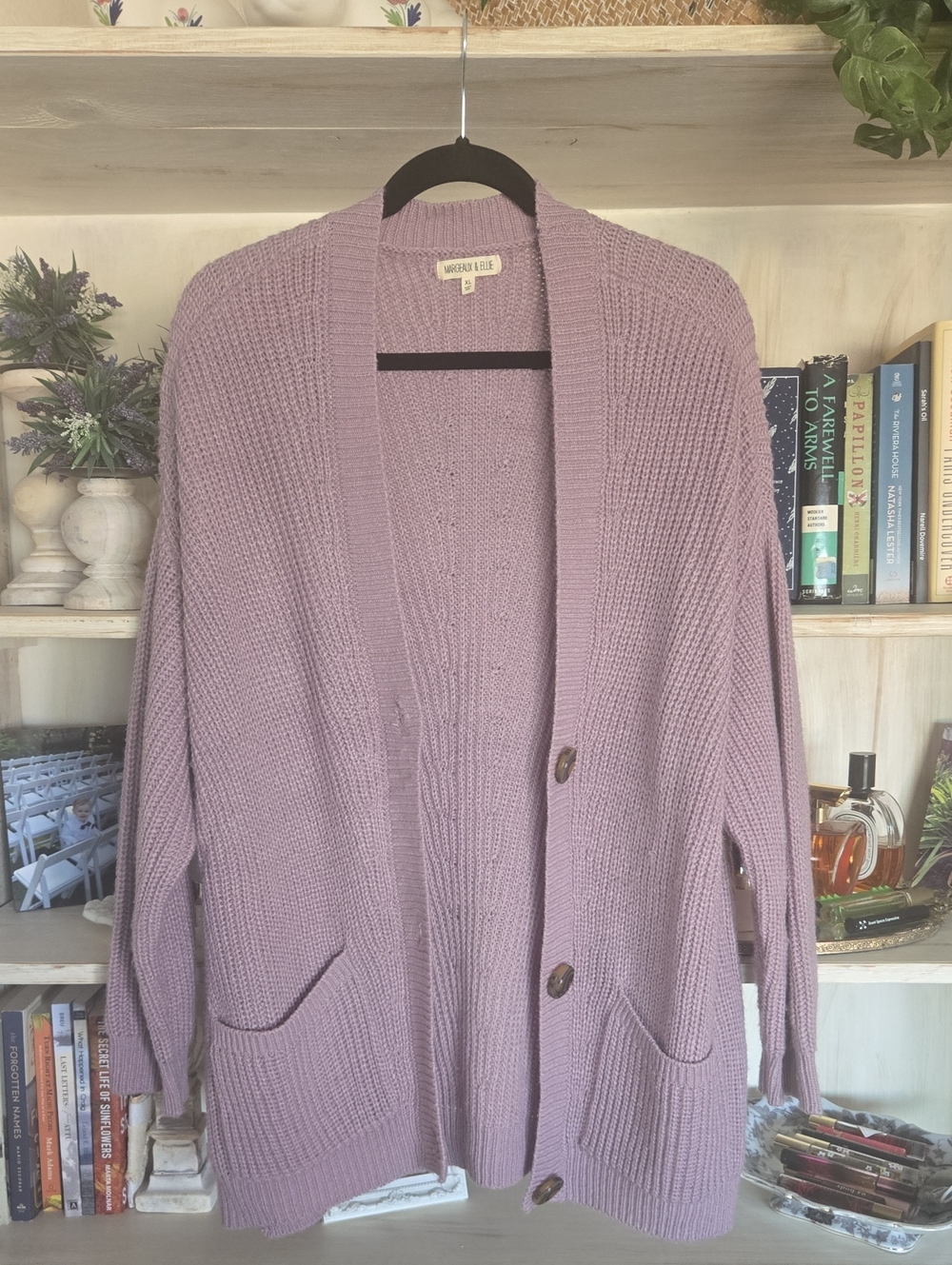 Lavender Button-Front Chunky Cardigan